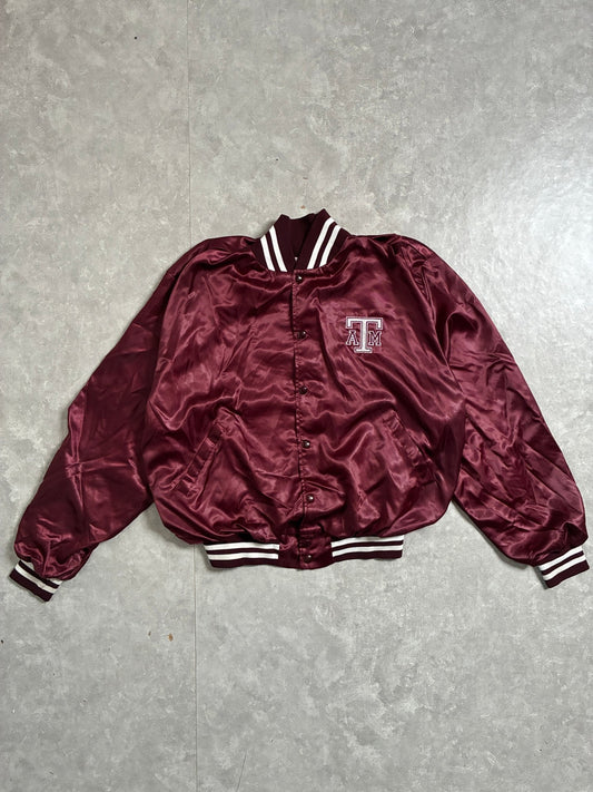 90s Vintage Texas A&M Maroon Red Satin Jacket -L - L | Martin City Vintage