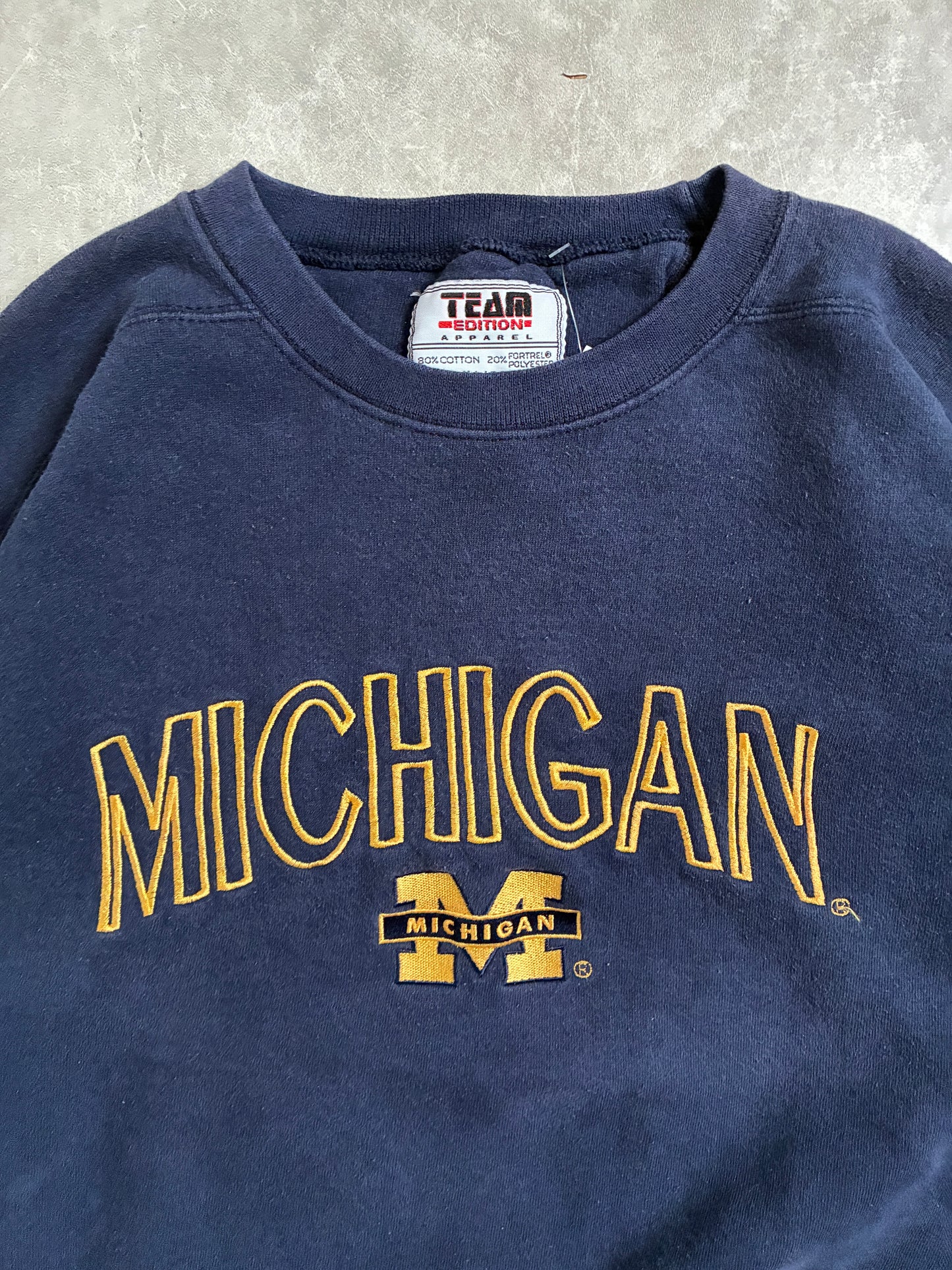90s Vintage Michigan Wolverines Embroidered Navy Crewneck -XL