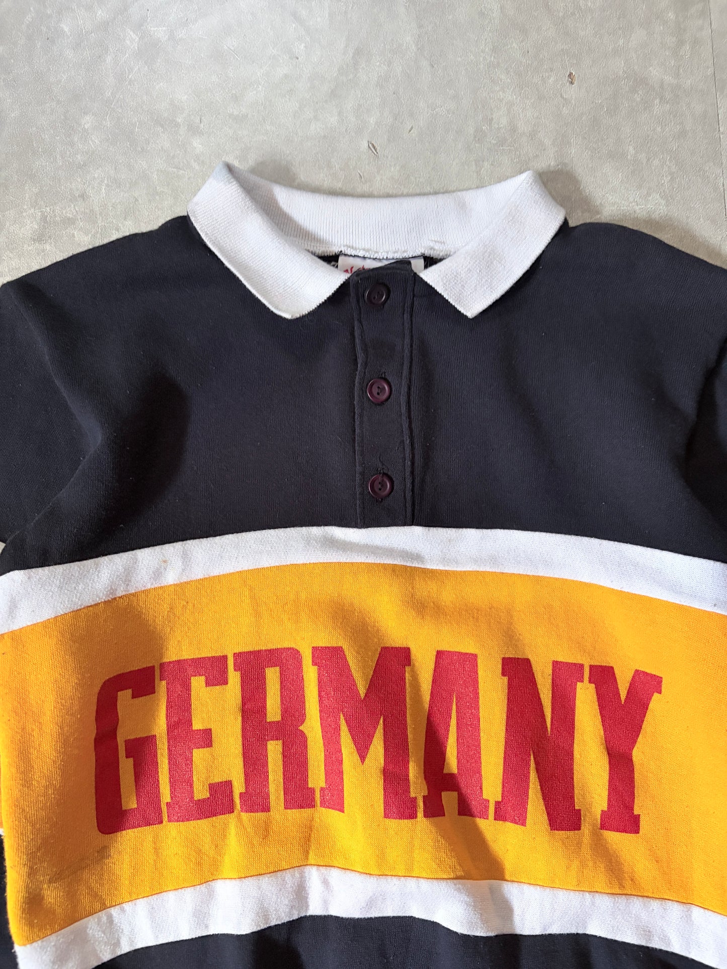 90s Vintage FIFA World Cup Germany Nutmeg Mills Black Striped Crewneck -S