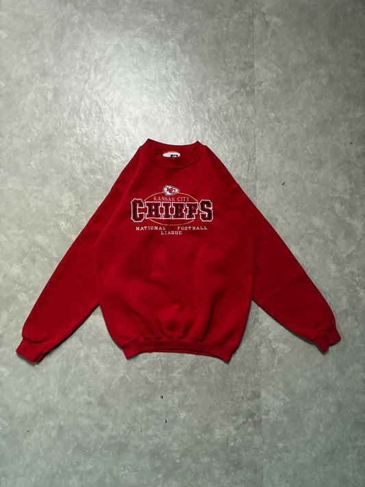 90s Vintage Kansas City Chiefs Embroidered Logo Athletic Red Crewneck -L - L | Martin City Vintage