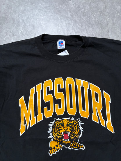 90s Vintage Missouri Tigers Black Russell T-Shirt -XXL