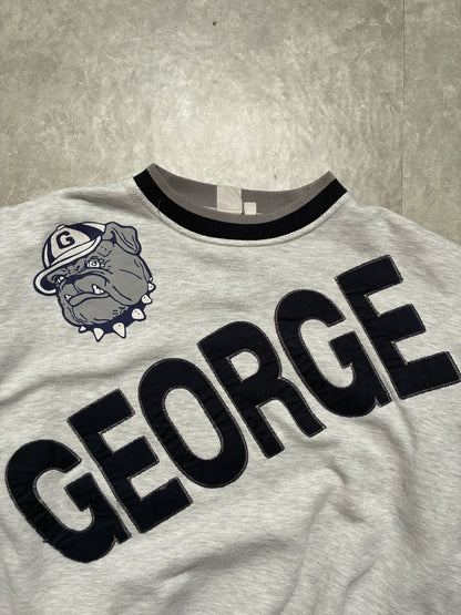 90s Vintage Georgetown Front Back Embroidered Heather Grey Crewneck -XL