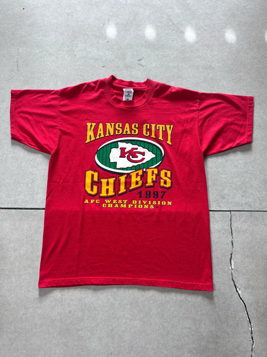1997 Vintage Kansas City Chiefs AFC West Champs Red T Shirt Size L - | Martin City Vintage