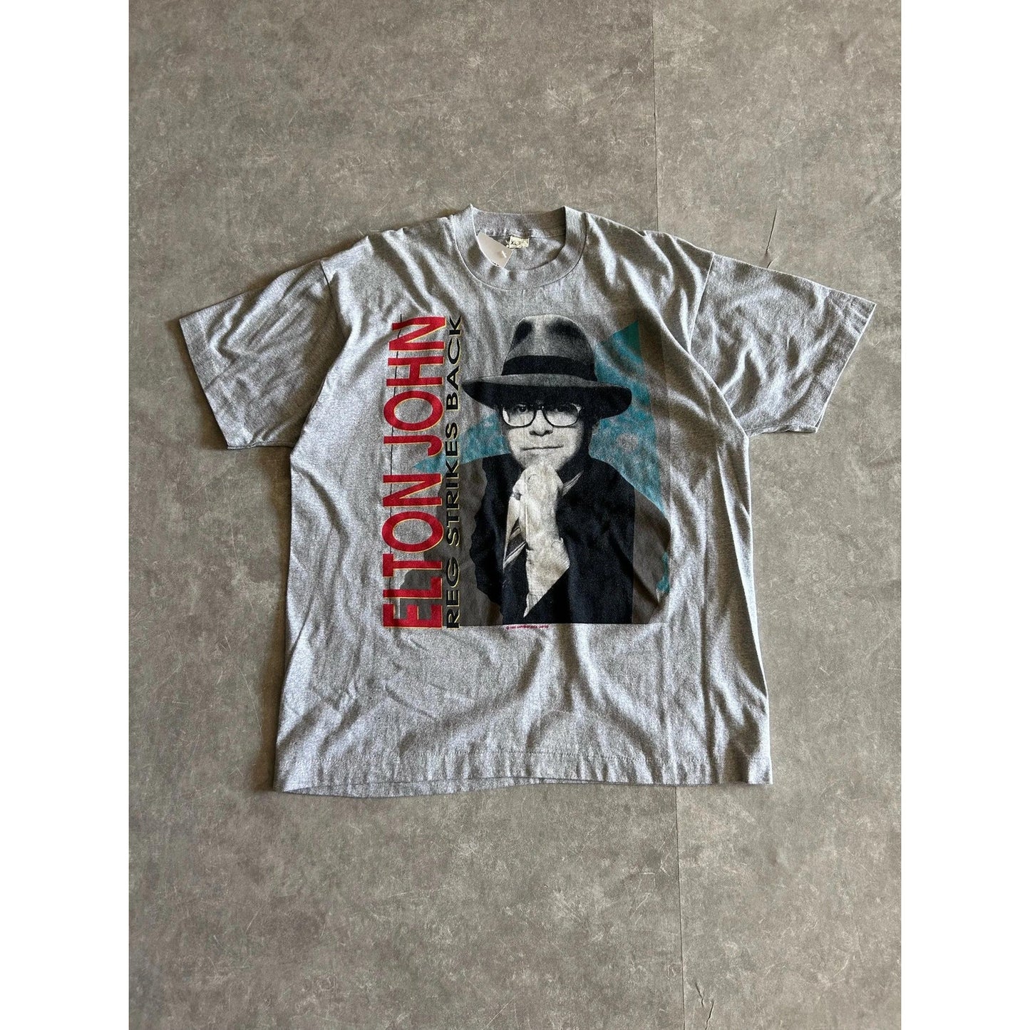 90s Vintage Elton John Reg Strikes Back Grey Band T Shirt Size XL - | Martin City Vintage