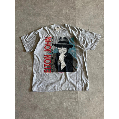 90s Vintage Elton John Reg Strikes Back Grey Band T Shirt Size XL - | Martin City Vintage