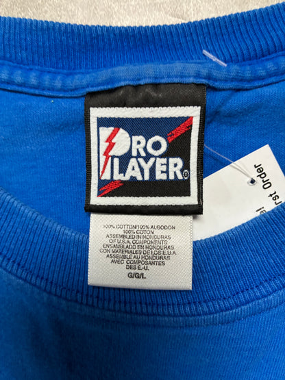 90s Vintage Kansas Jayhawks Embroidered Pro Player Blue T-Shirt -L