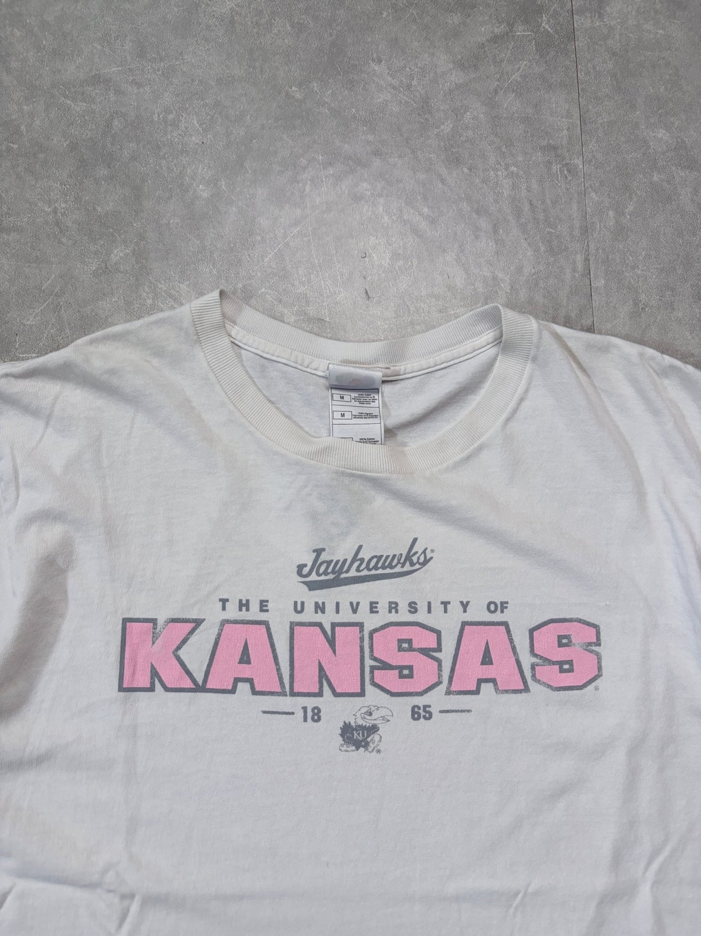 2000s Vintage Kansas Jayhawks Pink Letters White T-Shirt -M - M | Martin City Vintage