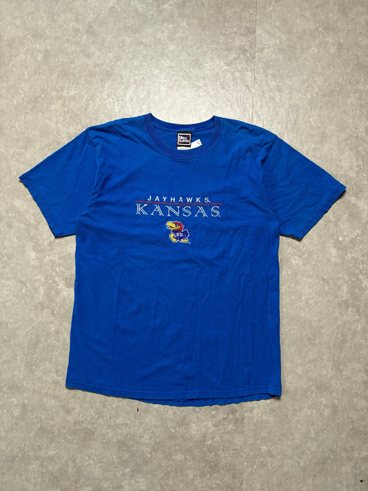 90s Vintage Kansas Jayhawks Embroidered Pro Player Blue T-Shirt -L - L | Martin City Vintage