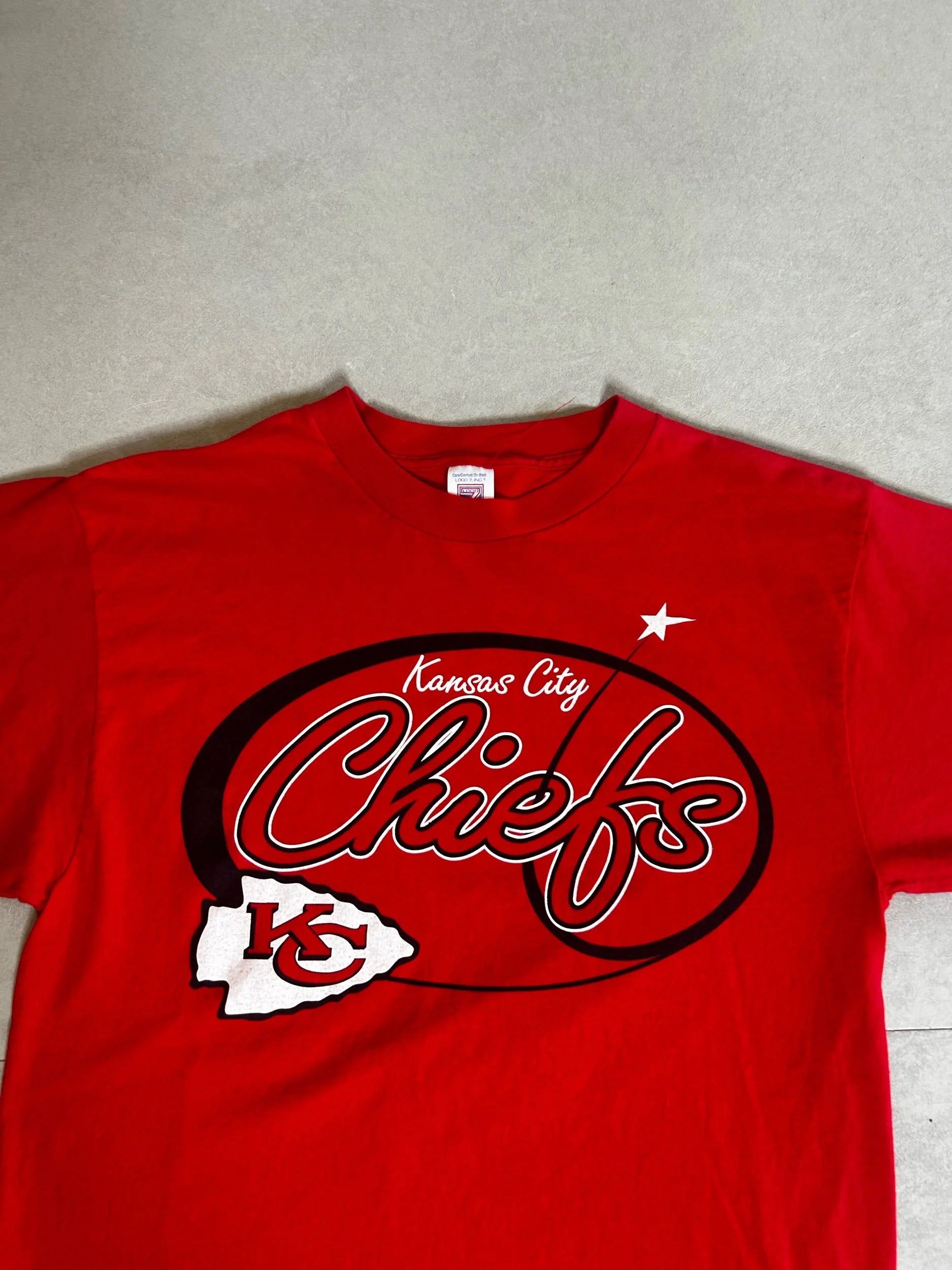 90s Vintage Kansas City Chiefs Script Oval Red T Shirt Size L - | Martin City Vintage