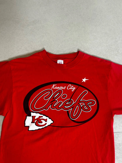 90s Vintage Kansas City Chiefs Script Oval Red T Shirt Size L - | Martin City Vintage