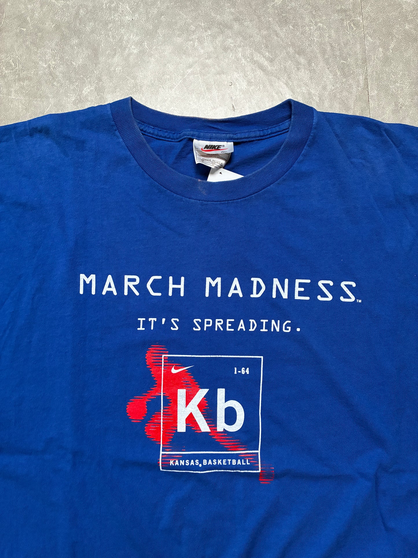 90s Vintage Kansas Jayhawks Nike March Madness Infection Blue T-Shirt -XL