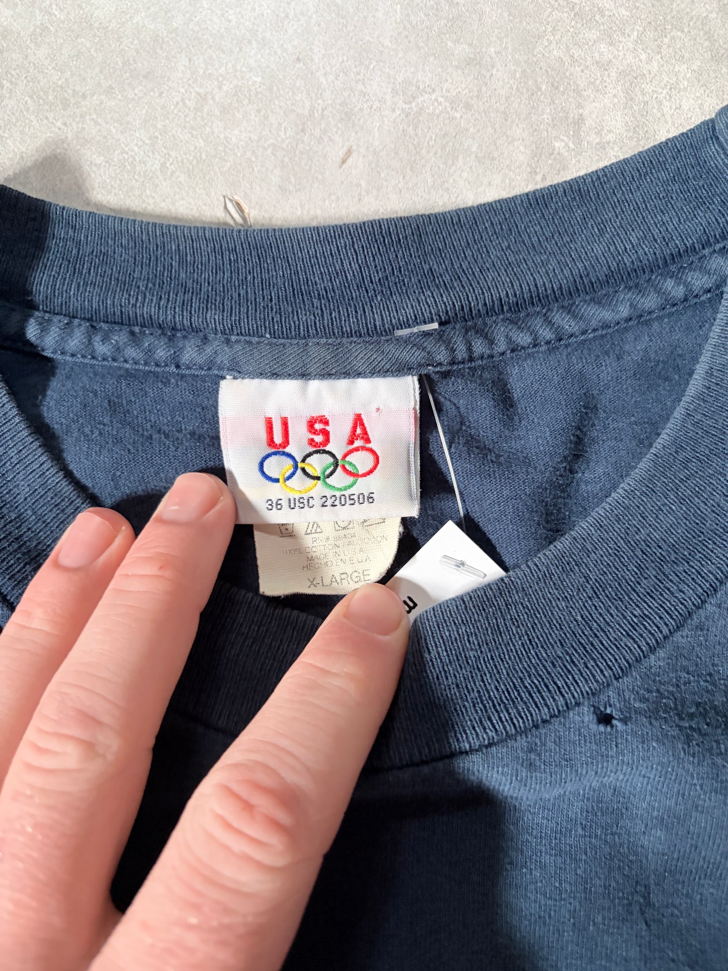 2000 Vintage USA Soccer Olympics Box Logo Navy t Shirt -XL