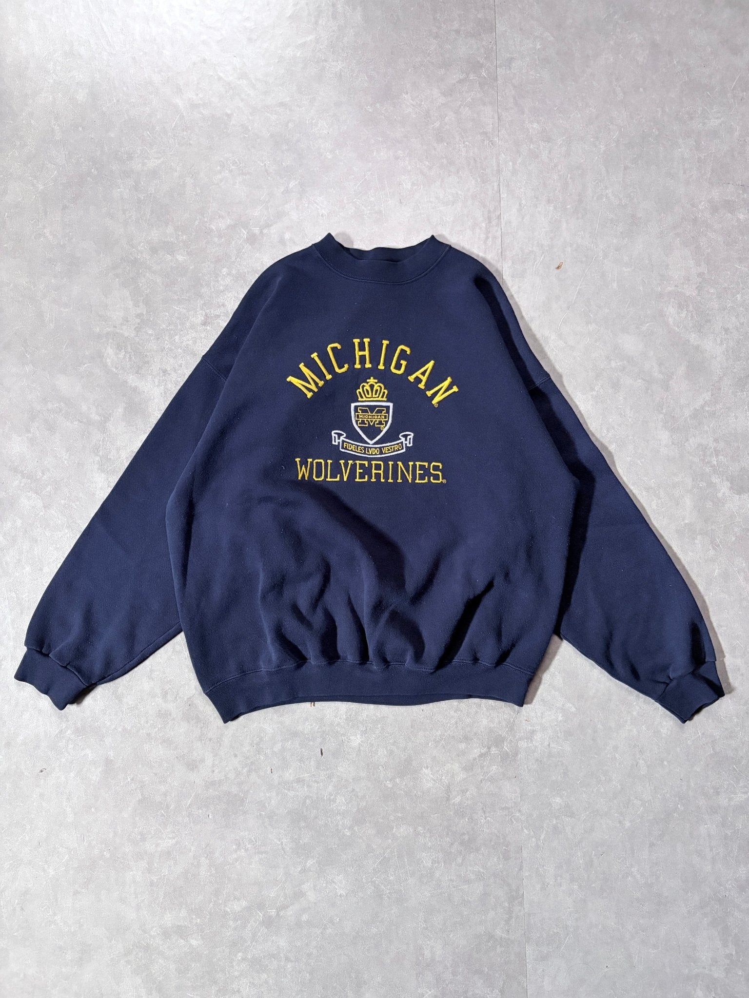 90s Vintage Michigan Wolverines Embroidered Navy Crewneck -XL - XL | Martin City Vintage