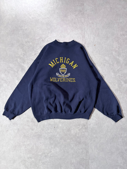 90s Vintage Michigan Wolverines Embroidered Navy Crewneck -XL