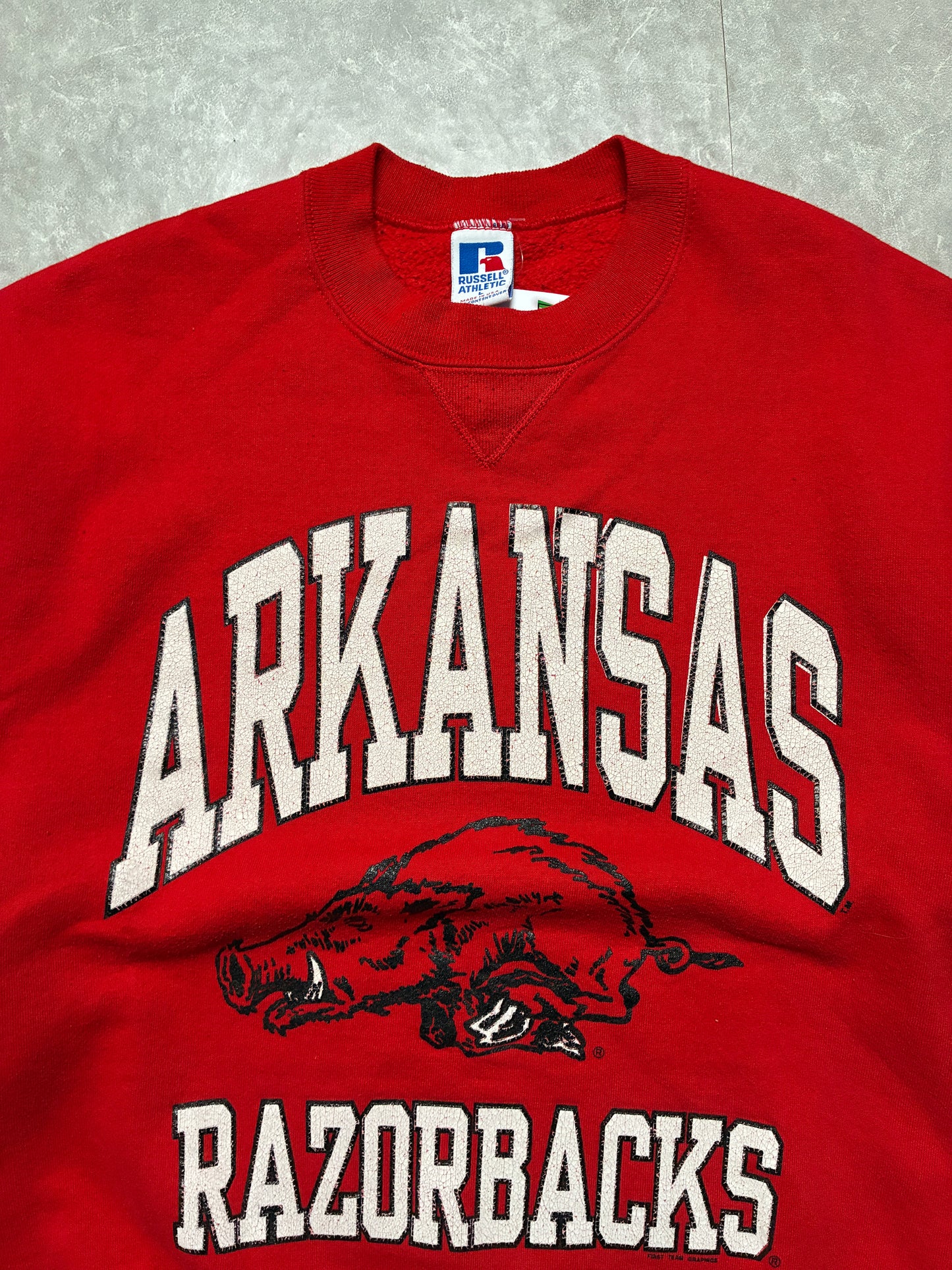 90s Vintage Arkansas Razorbacks Russell Red Crewneck -L