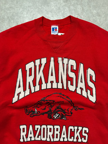 90s Vintage Arkansas Razorbacks Russell Red Crewneck -L