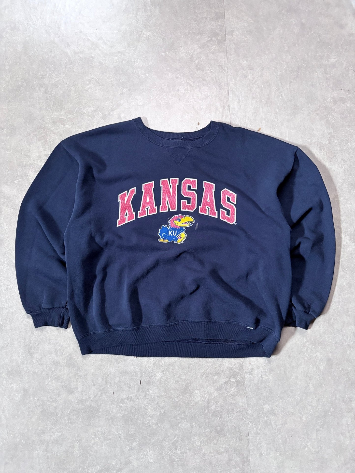 2000s Vintage Kansas Jayhawks Distressed Navy Crewneck -XL