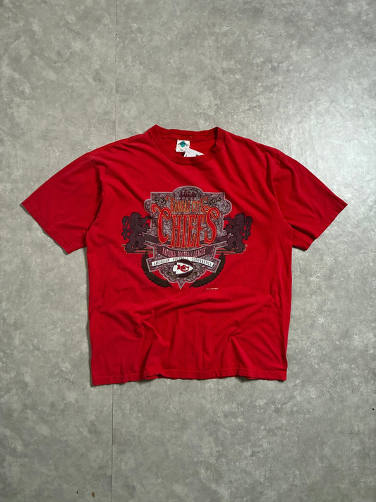 90s Vintage Kansas City Chiefs Stone Print Red T-Shirt -XL - XL | Martin City Vintage
