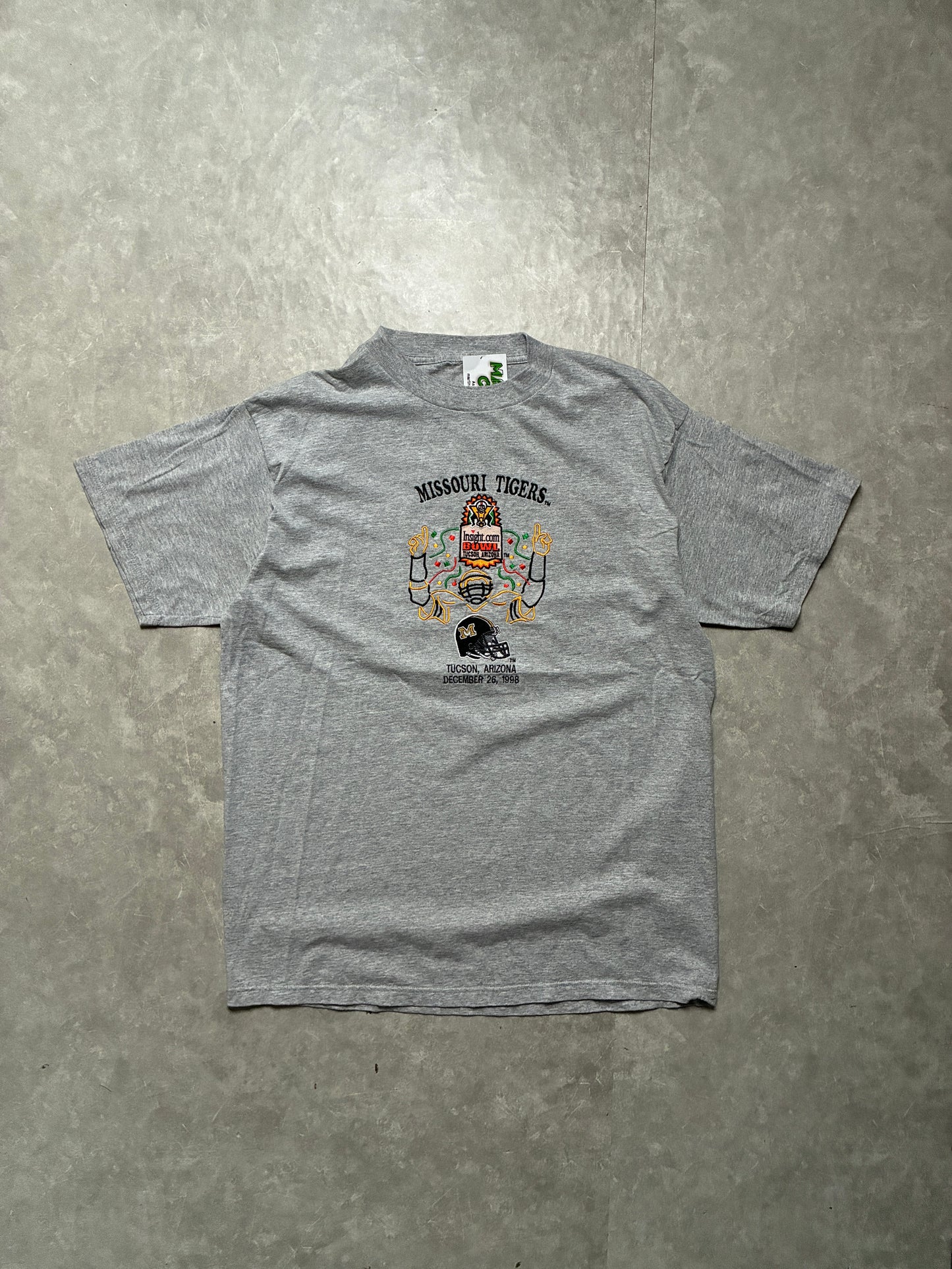90s Vintage Mizzou Tigers Football Embroidered Grey T-Shirt -L