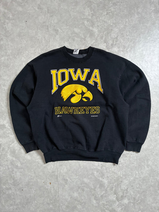 90s Vintage Iowa Hawkeyes Black Crewneck -XXL - XXL | Martin City Vintage