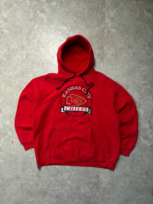 90s Vintage Kansas City Chiefs Nutmeg Embroidered Red Hoodie -XL - XL | Martin City Vintage