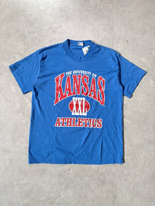 90s Vintage Kansas Jayhawks "XXL" Blue T-Shirt -L