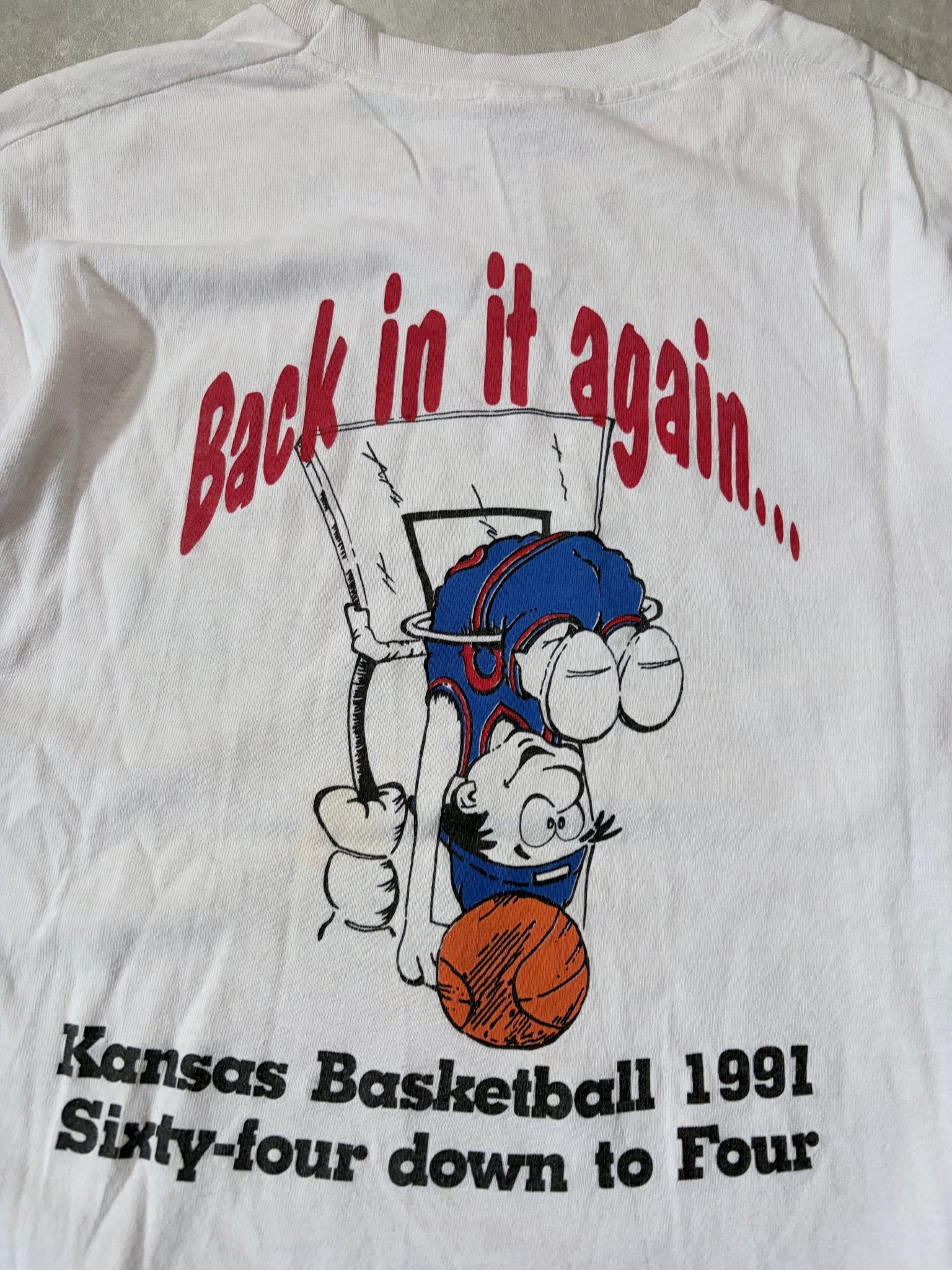 1991 Vintage Kansas Jayhawks Final Four White T-Shirt -L - L | Martin City Vintage