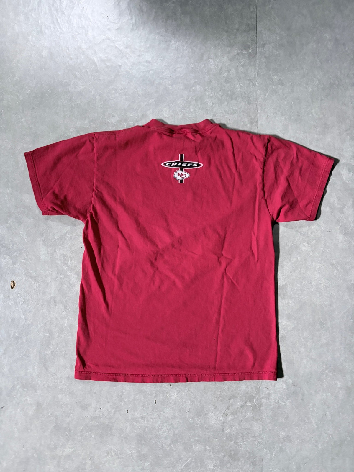 90s Vintage Kansas City Chiefs Oval Print Logo 7 Red T-Shirt -L - XL | Martin City Vintage