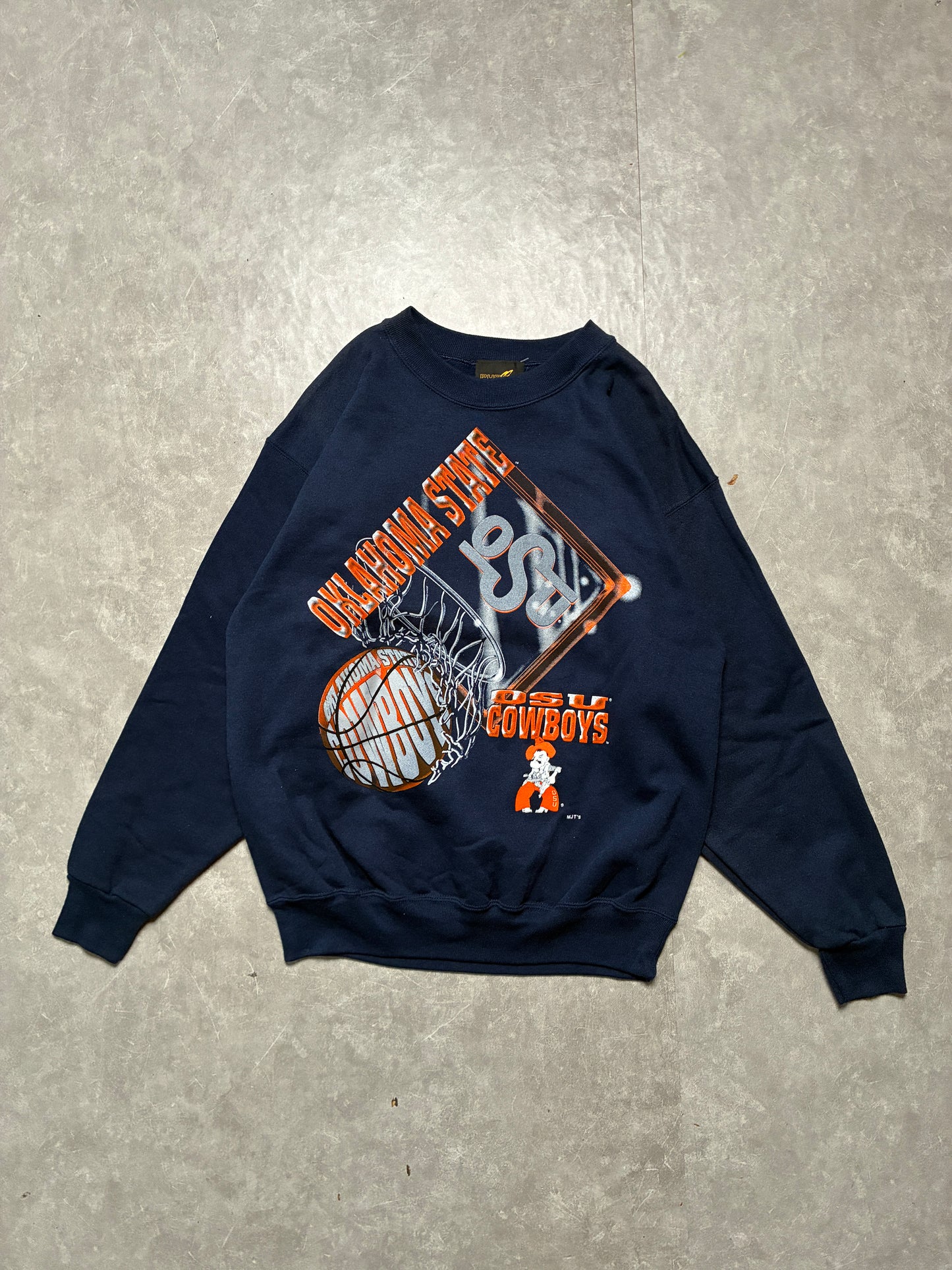 90s Vintage Oklahoma State Cowboys Basketball Magic Johnson Tee's Navy Crewneck -M