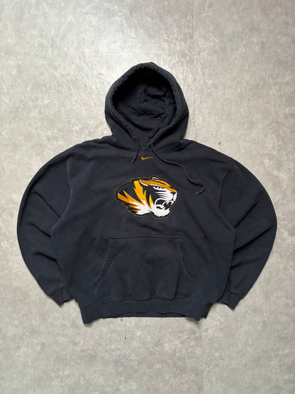 90s Vintage Mizzou Tigers Nike Center Swoosh Black Hoodie -L