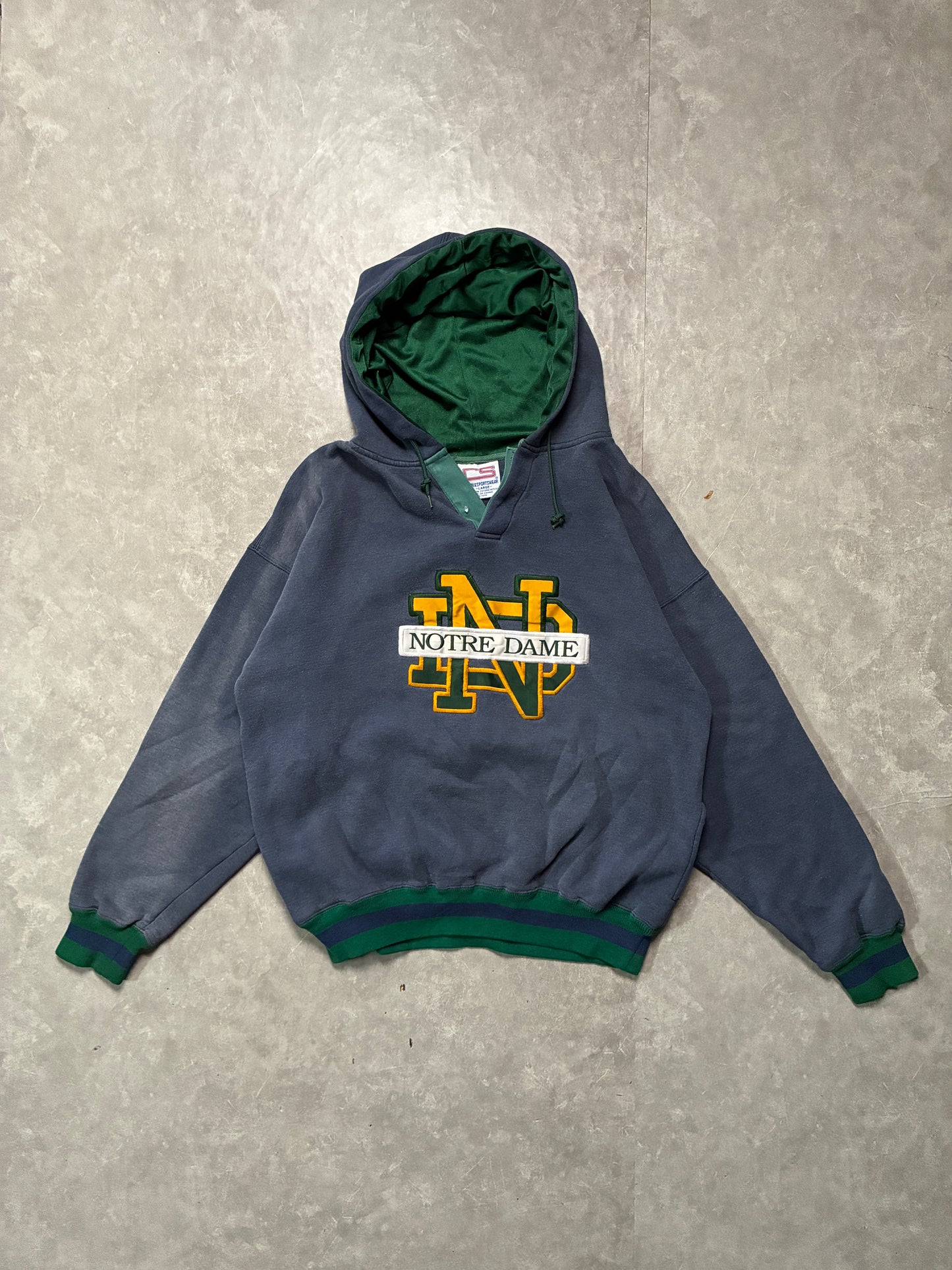 90s Vintage Notre Dame Fighting Irish Faded Grey Hoodie -L