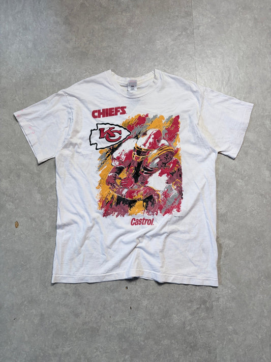 90s Vintage Kansas City Chiefs Paint Print White T-Shirt -XL - XL | Martin City Vintage