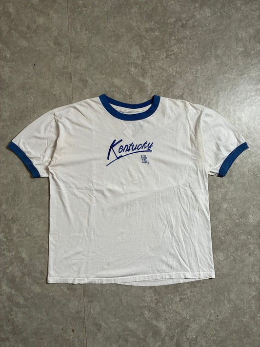90s Vintage Kentucky Wildcats Embroidered White Ringer T-Shirt -XL - XL | Martin City Vintage