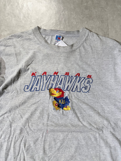 90s Vintage Kansas Jayhawks Embroidered Grey Long Sleeve Shirt -XL