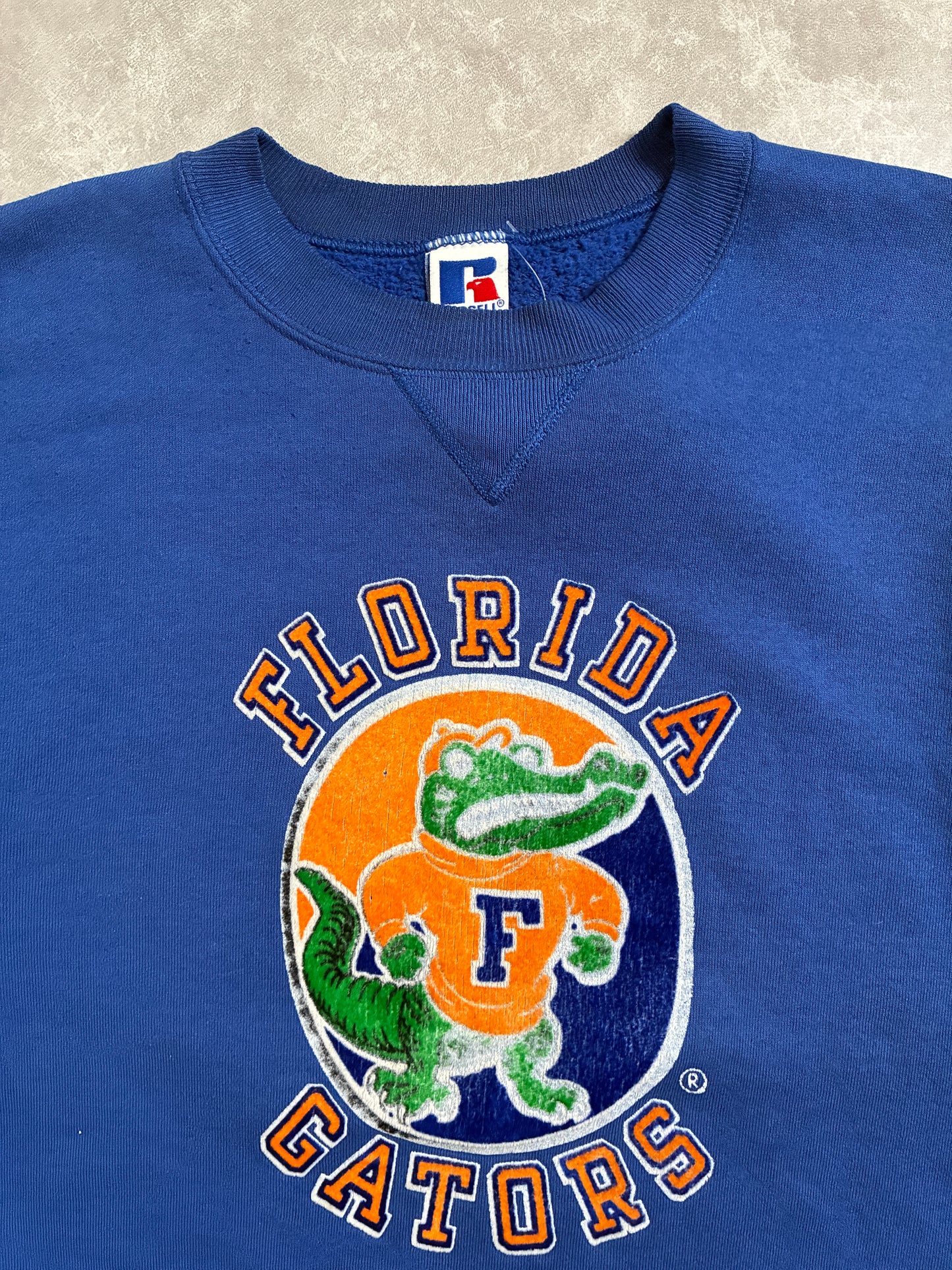 90s Vintage Florida Gators Flock Print Blue Crewneck -L