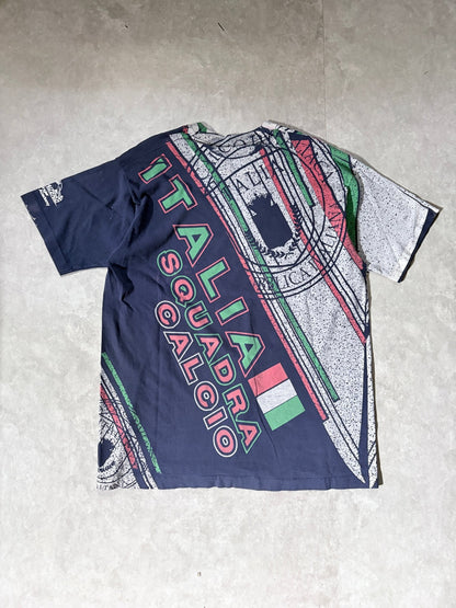 90s Vintage Italy Soccer AOP Black T Shirt -XL - XL | Martin City Vintage