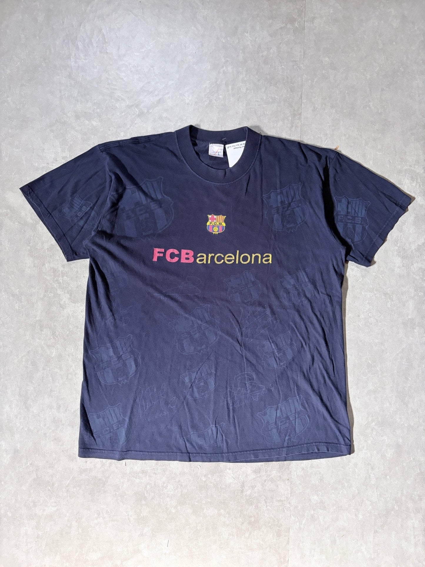 90s Vintage Barcelona FC Navy AOP T Shirt -XL - XL | Martin City Vintage