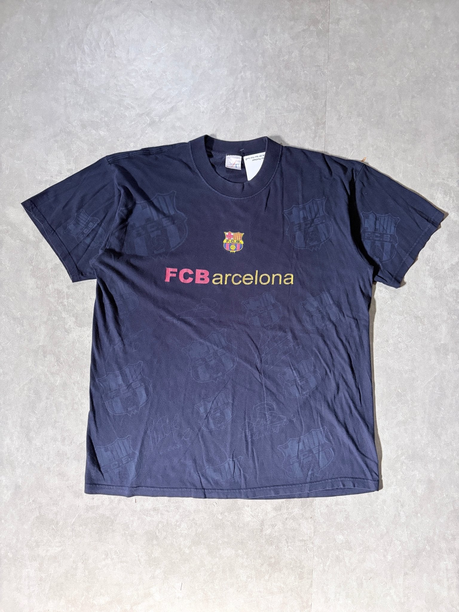 90s Vintage Barcelona FC Navy AOP T Shirt -XL - XL | Martin City Vintage