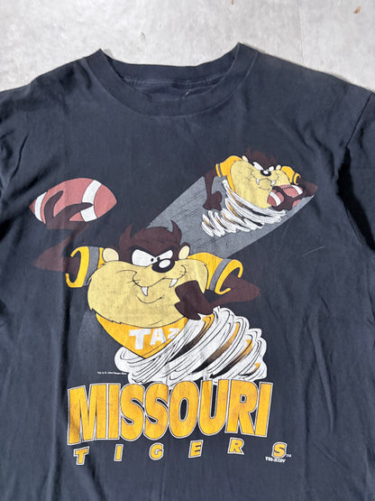 90s Vintage Mizzou Tigers Football Looney Tunes Black T-Shirt -XL