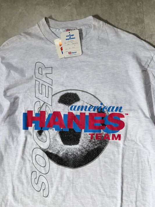 90s Vintage Hanes American Team Soccer Heather Gray Deadstock Long Sleeve Shirt -L - L | Martin City Vintage