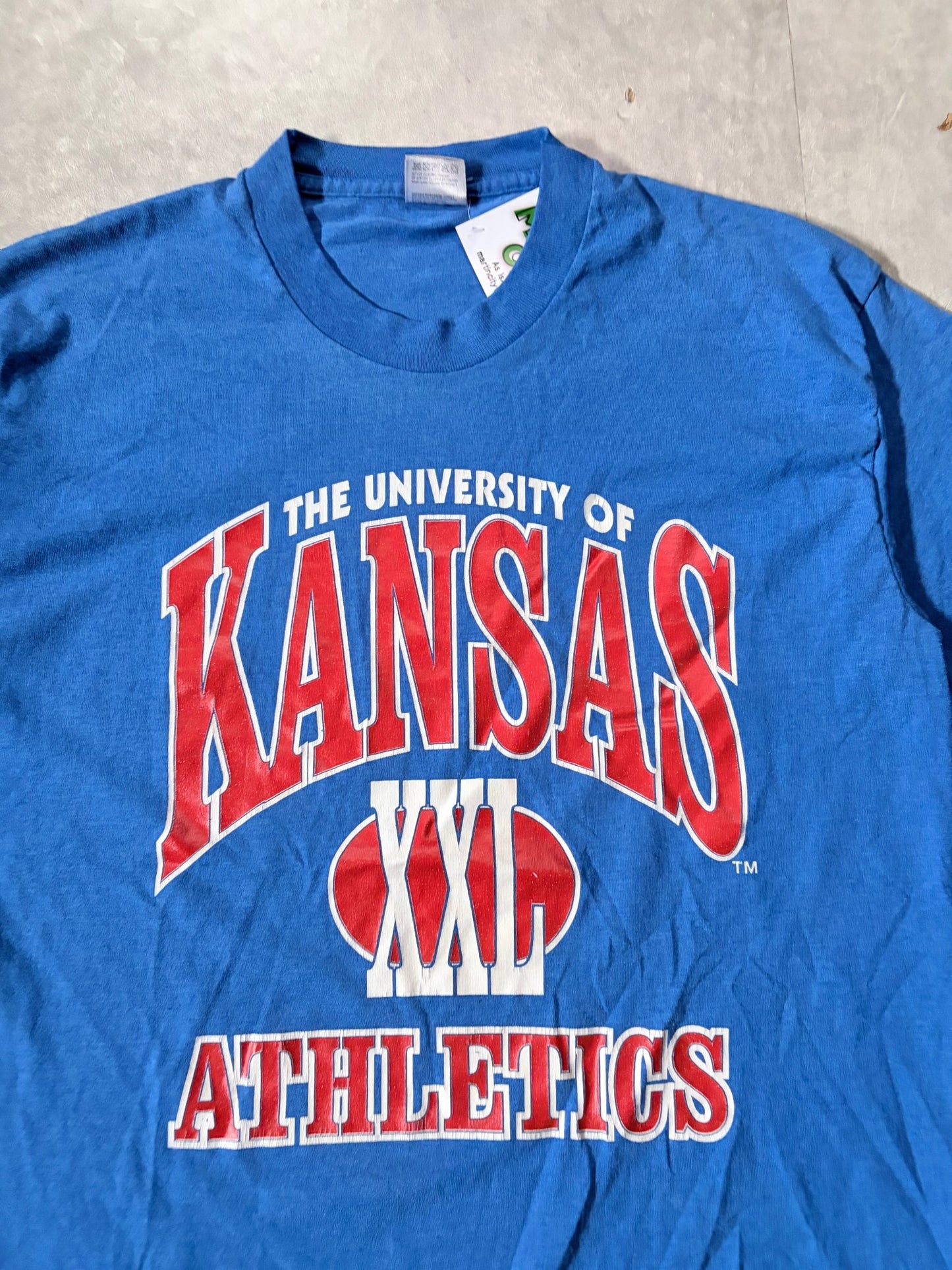 90s Vintage Kansas Jayhawks "XXL" Blue T-Shirt -L - L | Martin City Vintage