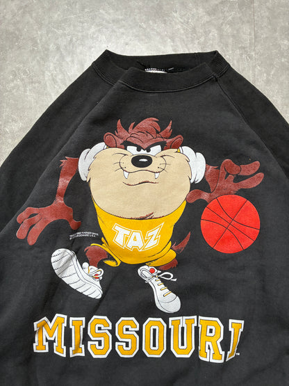90s Vintage Missouri Tigers Basketball Looney Tunes Taz Black Crewneck -XL