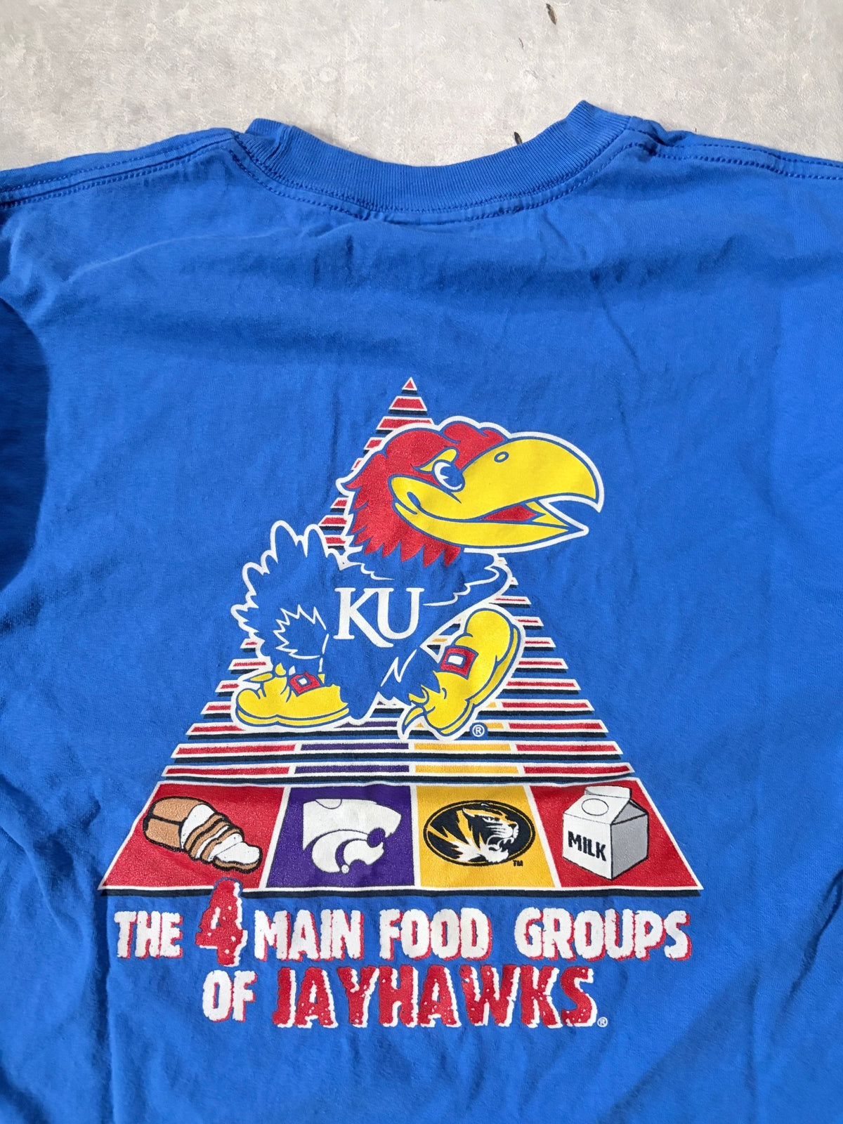 2000s Vintage Kansas Jayhawks Food Groups Blue T-Shirt -M - M | Martin City Vintage