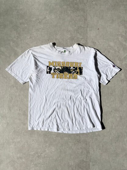 90s Vintage Missouri Tigers Box Logo Repaired White T-Shirt -M