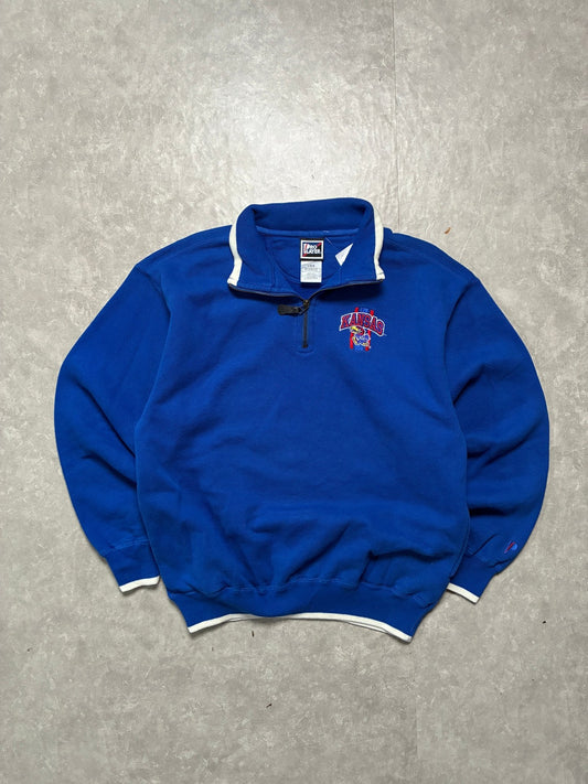 90s Vintage Kansas Jayhawks Pro Player Embroidered Blue Quarter Zip -L - L | Martin City Vintage