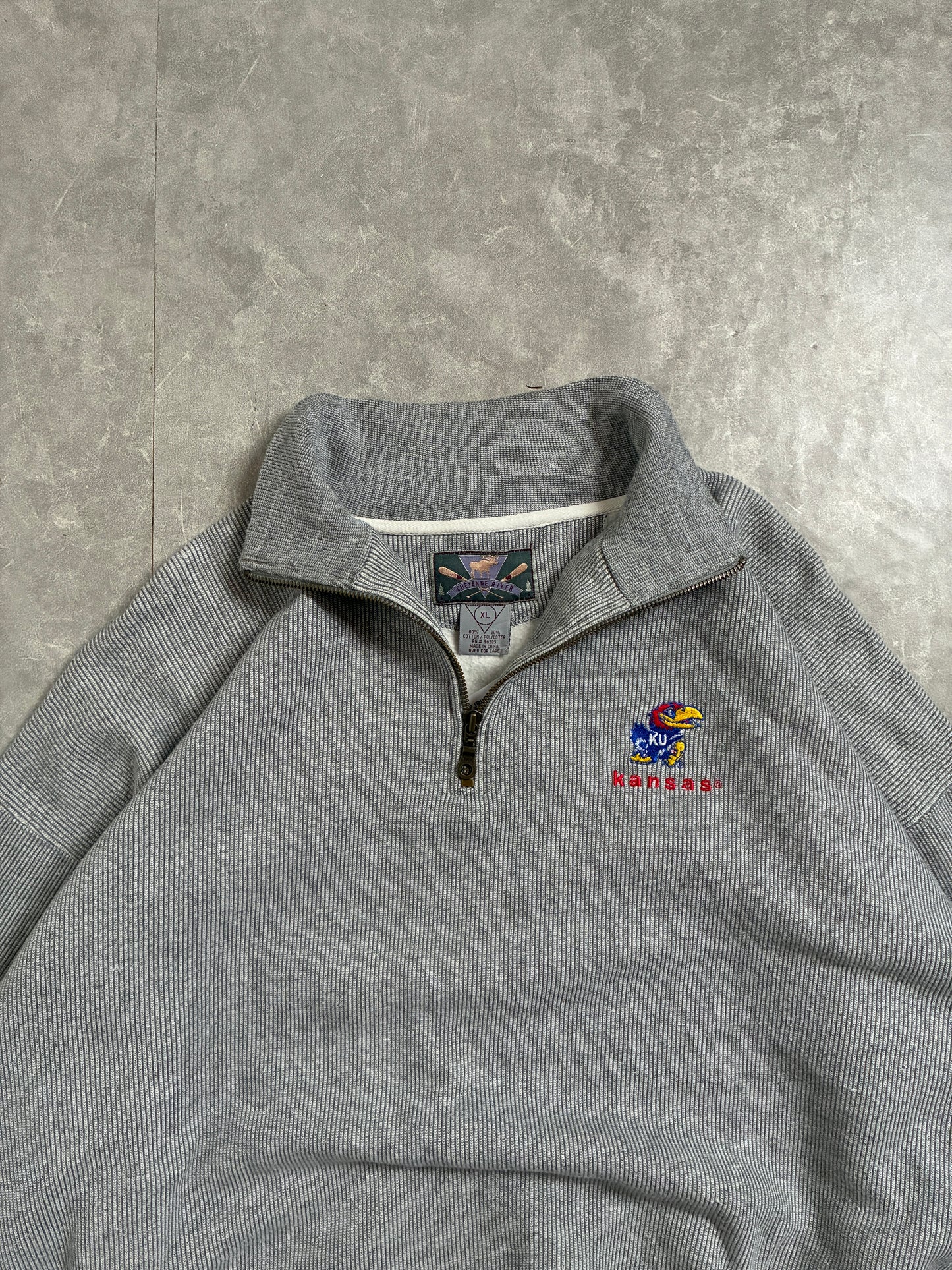 90s Vintage Kansas Jayhawks Grey Quarter Zip -XL