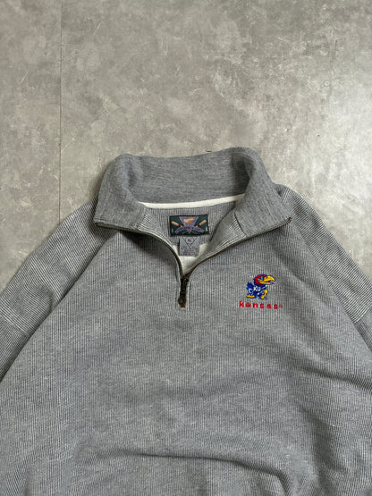 90s Vintage Kansas Jayhawks Grey Quarter Zip -XL