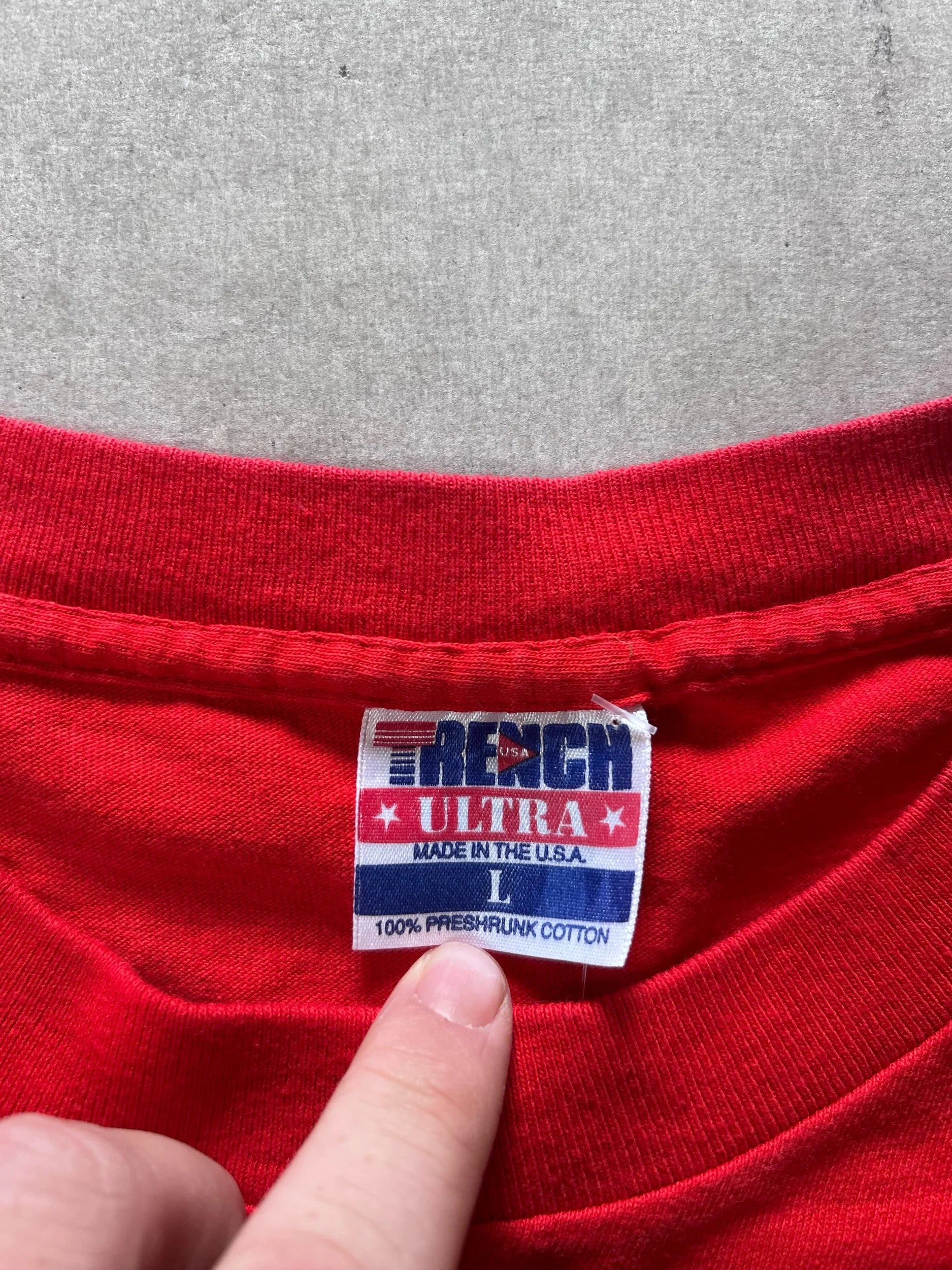 90s Vintage Kansas City Chiefs Trench Red T Shirt Size L - | Martin City Vintage