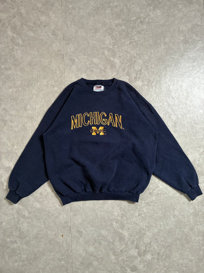 90s Vintage Michigan Wolverines Embroidered Navy Crewneck -XL