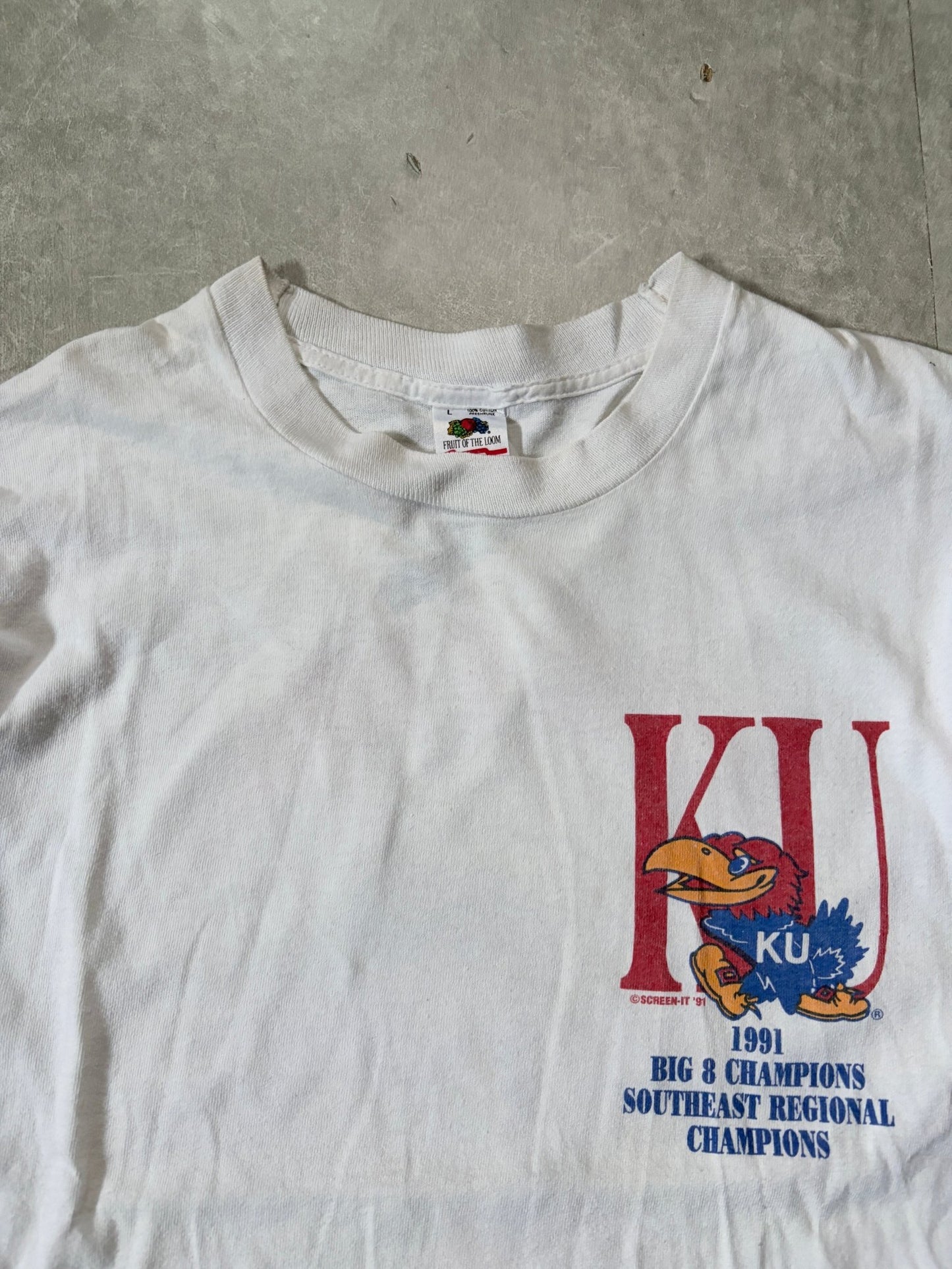 1991 Vintage Kansas Jayhawks Final Four White T-Shirt -L - L | Martin City Vintage